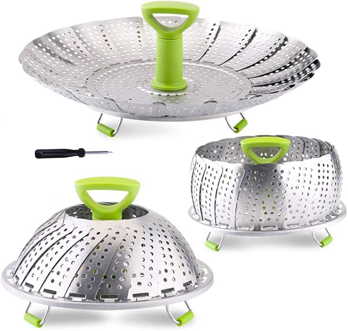 Vegetable Steamer Basket, Stainless Steel Folding Steamer Basket Insert for Veggie Fish Seafood Cooking, Expandable to Fit Various Size Pot (5.1" to 9" Triangle)