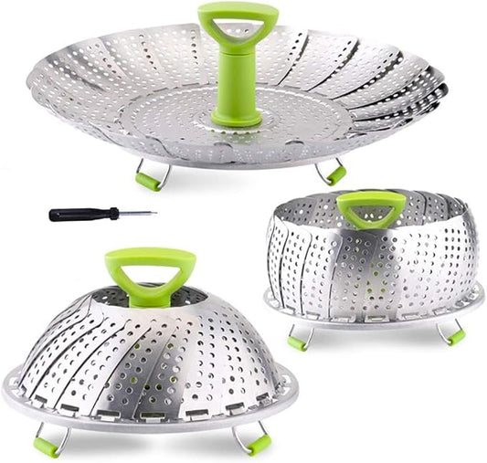 Vegetable Steamer Basket, Stainless Steel Folding Steamer Basket Insert for Veggie Fish Seafood Cooking, Expandable to Fit Various Size Pot (5.1" to 9" Triangle)