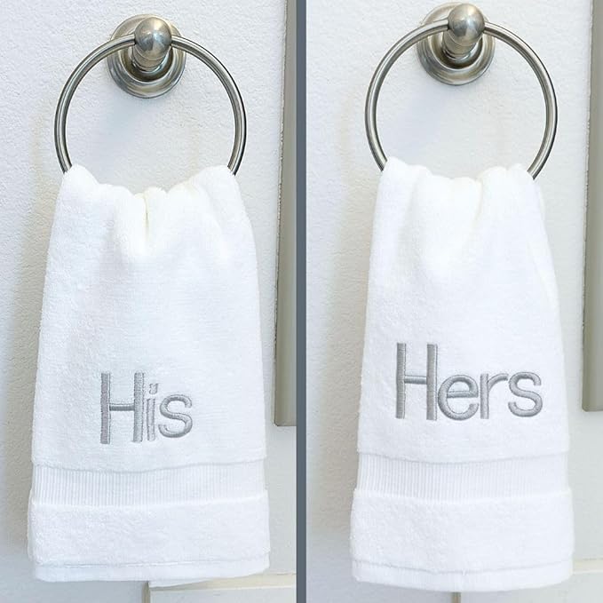 Silver Monogrammed Hand Towels for Bathroom - Luxury Hotel Quality Personalized Initial Decorative Embroidered Towel for Powder Room, Spa - GOTS Organic Certified - His and Hers