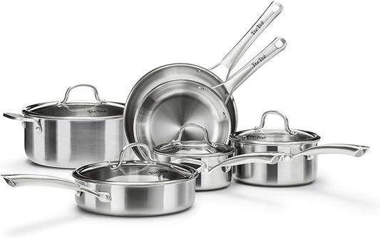 Stainless Steel Cookware Set,Tir-Ply Pots and Pans Set,10 Pcs Stainless Steel Induction Kitchen Cookware Sets,PFOA Free, Frying Pans,Saucepans,Saute Pan & Stock Tagine Pot,Compatible with All Cooktops