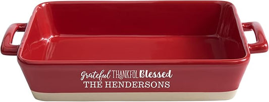 Let's Make Memories Personalized Grateful, Thankful, Blessed Stoneware - Red Lasagna Dish