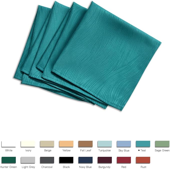 maxmill Jacquard Cloth Napkin 20 x 20 Inch Swirl Design Solid Washable Polyester Dinner Napkins Set of 4 with Hemmed Edges for Family Holiday Dinners Weddings Parties and Banquets Teal