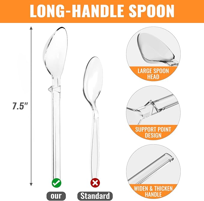 Plastic Spoons Heavy Duty, Disposable Clear Silverware Full Size 7.5", Pack of 85