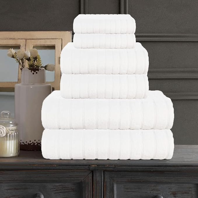 CASA COPENHAGEN Ecstatic 6 Pieces Towel Set- White, 600 GSM 2 Bath Towel 2 Hand Towel 2 Washcloth, Designed in Denmark Made of Soft Egyptian Cotton for Bathroom, Kitchen & Shower