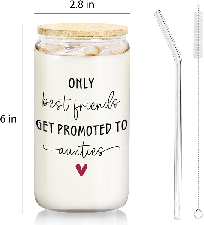 Only The Best Friends Get Promoted To Auntie Glass Cup,Pregnancy Announcement For Best Friend Coffee Can Glass With Lid And Straws 14oz,To Be Auntie Gift,Best New Aunt Gifts