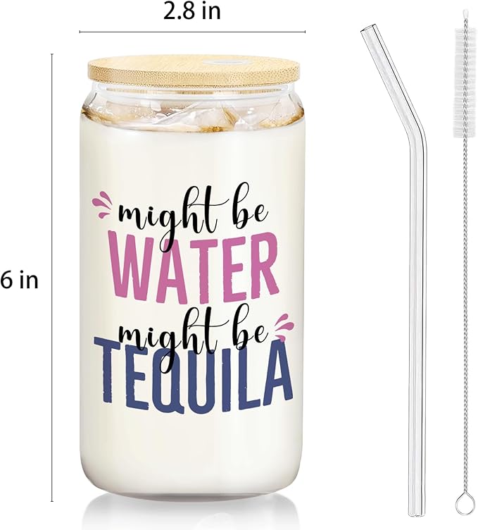Funny Might Be Tequila glasses cup Gifts for Cocktail Lovers, Tequila Lime drinking jar for Women Men 14oz,