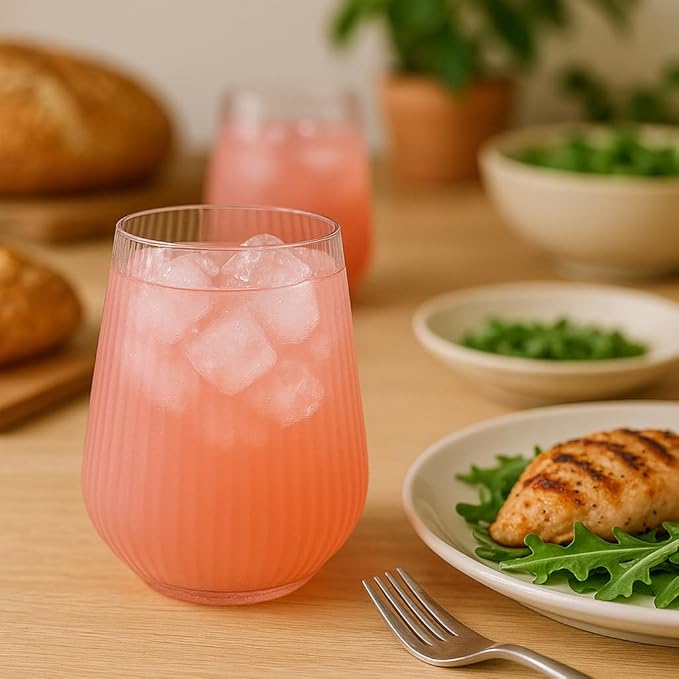 40 count Origami Ripple Unbreakable Stemless Plastic Wine Champagne Whiskey Glasses Elegant Durable Disposable Indoor Outdoor Ideal for Home, Bars, Wedding, Ribbed 12 Ounce Cups (Pink)