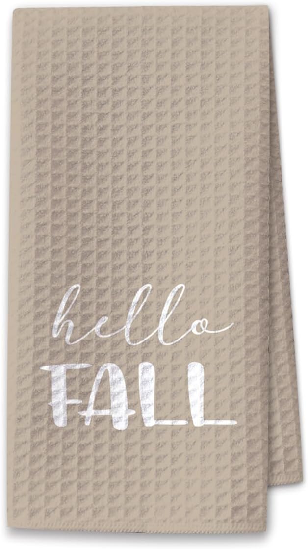 Hello Fall Kitchen Towels,16x23.5 Inch Microfiber Waffle Weave Halloween Kitchen Towels, Autumn Thanksgiving Decor, Seasonal Fall Decorations for Bathroom-C06