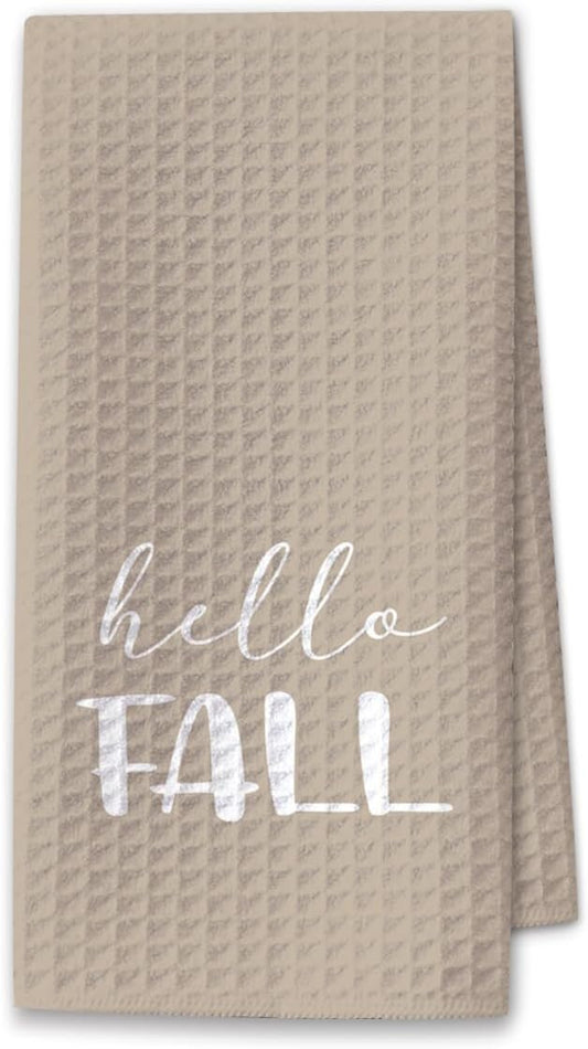 Hello Fall Kitchen Towels,16x23.5 Inch Microfiber Waffle Weave Halloween Kitchen Towels, Autumn Thanksgiving Decor, Seasonal Fall Decorations for Bathroom-C06
