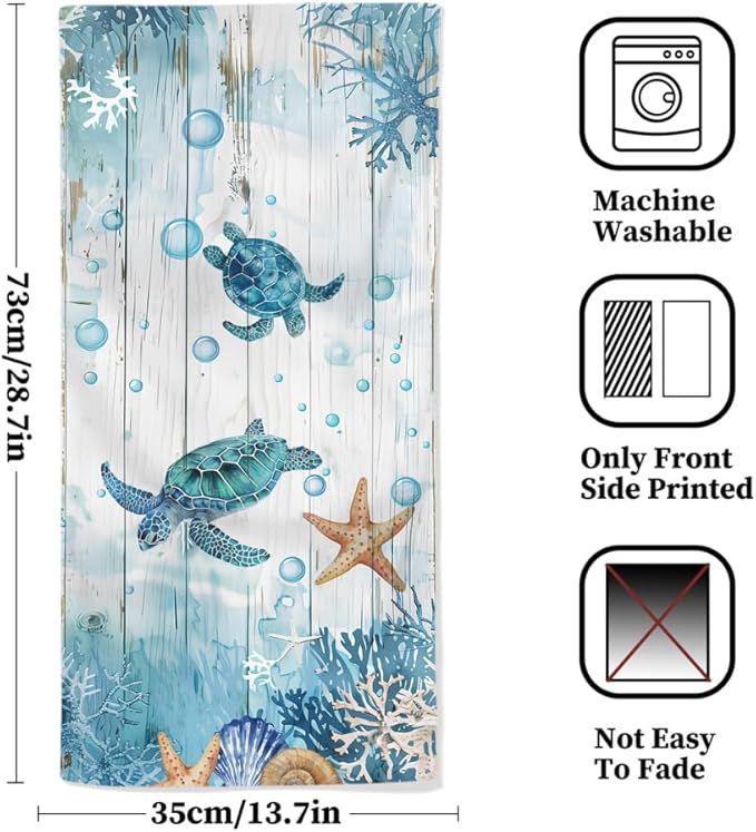 Sea Turtle Hand Towels Set of 2 Breathable Ocean Beach Hand Towels Highly Absorbent Tropical Coastal Bath Towels for Gym Hotel Decorative Summer Kitchen Towels 28.7x13.7 Inc