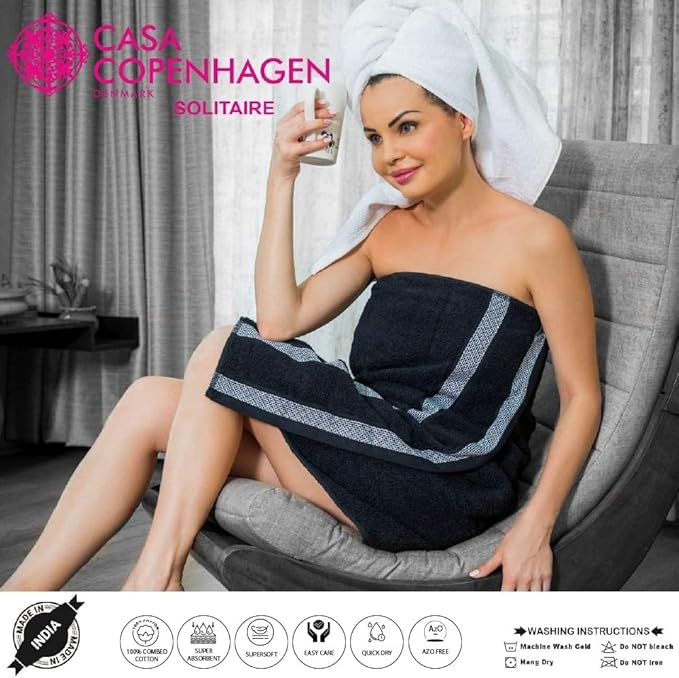CASA COPENHAGEN Solitaire 6 Pieces Towel Set- White, 600 GSM 2 Bath Towel 2 Hand Towel 2 Washcloth, Designed in Denmark Made of Soft Egyptian Cotton for Bathroom, Kitchen & Shower