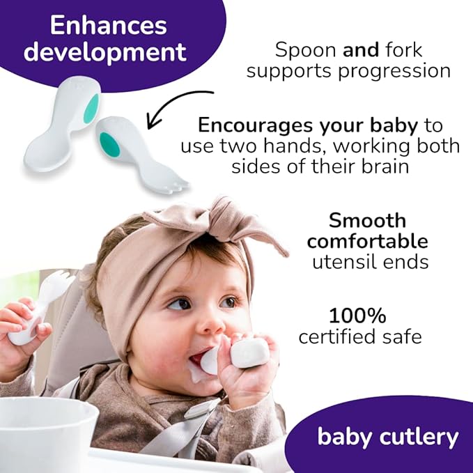 Doddl Baby Spoon and Fork, Cutlery Set for Babies 6+ Months, Learn to Self-Feed. Helps Weaning (Aqua)