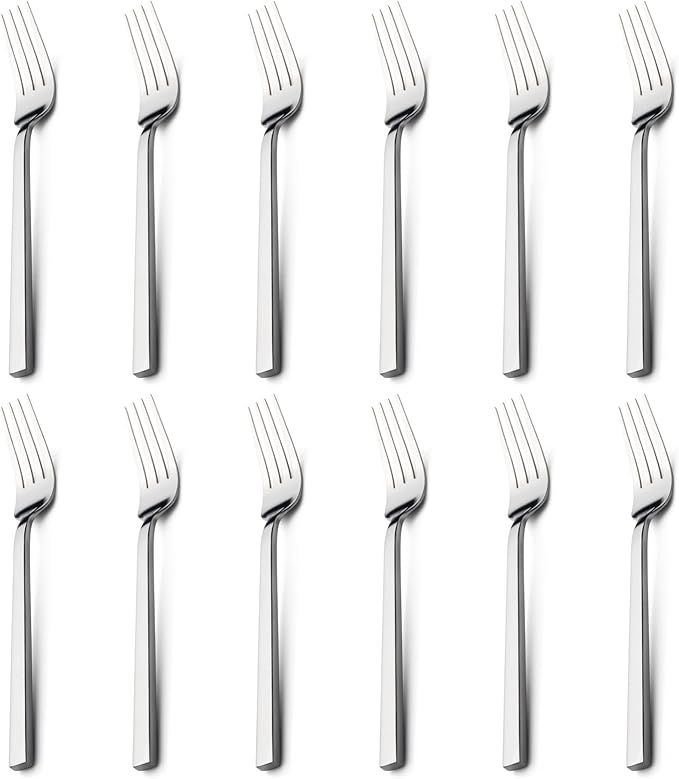 Alata Cube 12-Piece Forged Stainless Steel Dinner Forks, Mirror Finish, Dishwasher Safe