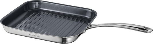 Tramontina Utsava Tri-Ply Clad Stainless Steel 10-Inch Square Grill Pan with Ceramic Non Stick Interior, Induction-Ready