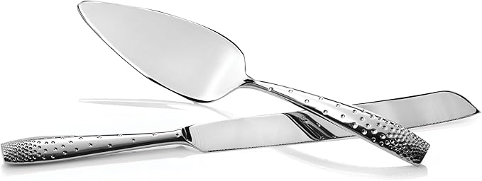 Nambé Dazzle Cake Knife & Server Set – 18/10 Stainless Steel Dessert Serving Utensils with Faceted Handles – Elegant Wedding & Celebration Tableware, Dishwasher Safe, Gift Ready