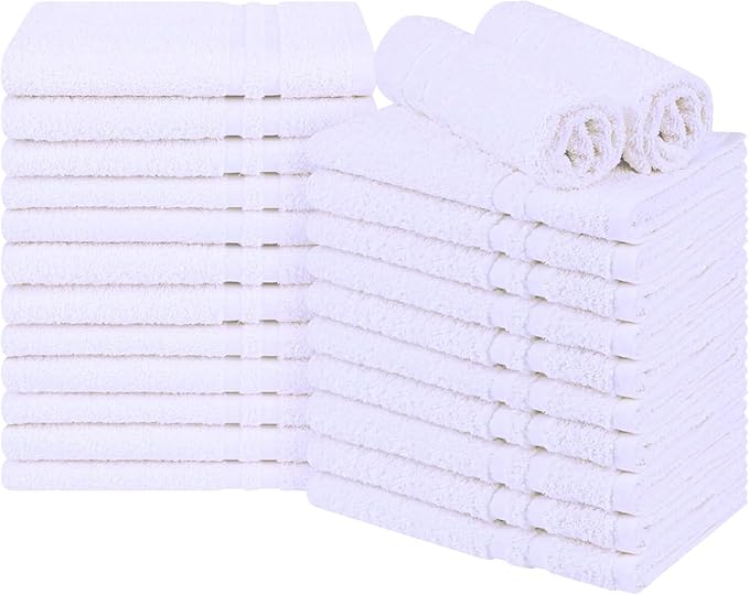 24 Pack Premium Hand Towels – 100% Cotton, Soft & Highly Absorbent – 16x27 Inches, White Bulk Towels for Bathroom, Spa, Gym & Daily Use