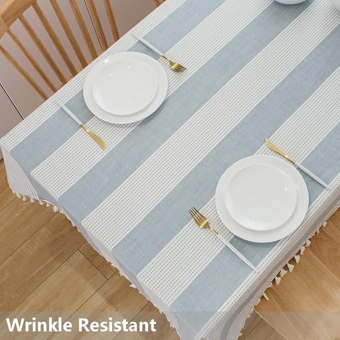 TruDelve Blue and White Stripe Cloth Tablecloths 55 x 70 inch Table Cloth Rectangle Table Fabric Cotton Tablecloths for Rectangle Tables (70"x55", Blue)