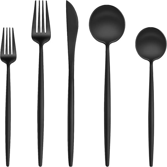 EUIRIO 30-Piece Silverware Set for 6, Stainless Steel Flatware Set Matte Black Grey, Modern Brushed Thick Cutlery Set with Spoons Forks and Knives, Utensil Sets for Home Kitchen Hotel, Dishwasher Safe