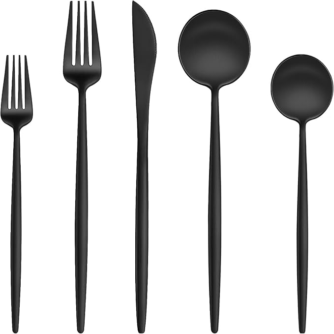 EUIRIO 40-Piece Matte Grey Black Silverware Set, Modern Flatware Set for 8, Premium Stainless Steel Cutlery Set with Forks Spoons and Knives, Heavy Duty Kitchen Utensil Sets, Dishwasher Safe