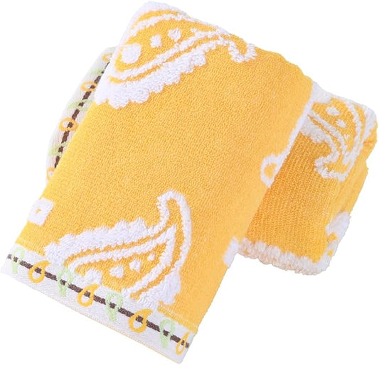 sense gnosis Yellow Paisley Pattren Jacquard Hand Towels Set of 2 Super Soft 100% Cotton Absorbent Double-Sided White Terry Bath Hand Towels for Bathroom Decorative Gym Camping, 13 x 29 inch