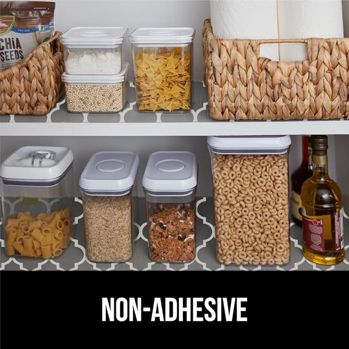 GORILLA GRIP DripGuard Shelf Liner, Non Adhesive Drawer and Kitchen Cabinet Protector, Slip Resistant BPA Free Smooth Surface Plastic Liners for Cabinets, Bathrooms, Closets, 12x120 Inch, White Gray