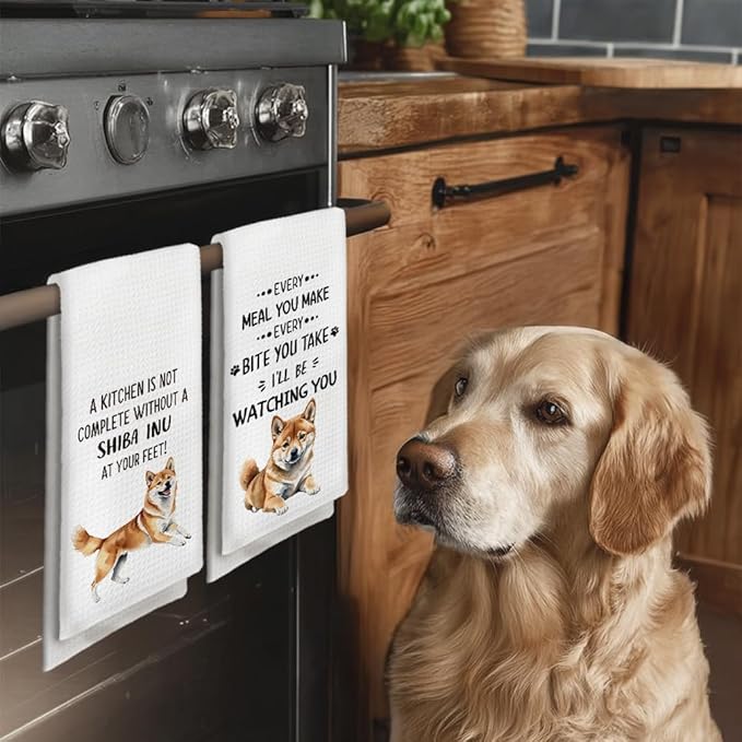 Shiba Inu Kitchen Towels Set of 2, Shiba Inu Gifts, Shiba Inu Dog Decorative Hand Towels, Shiba Inu Dog Dishcloths Dish Towels Tea Towels for Kitchen, Dog Bathroom Kitchen Decor, 16x24inch