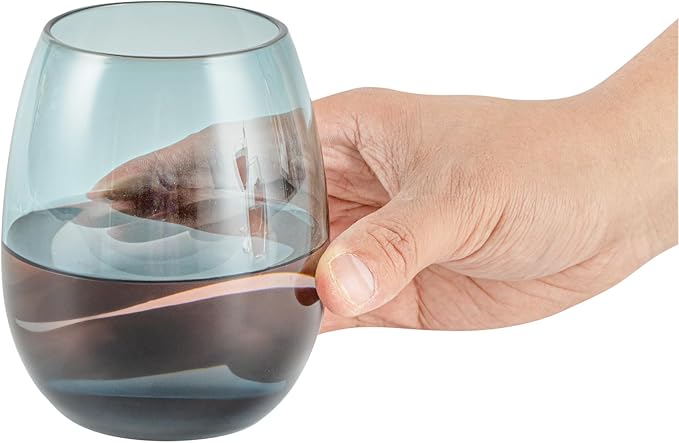 Restaurantware-Vetri 15 Ounce Wine Glasses, 24 Dishwashable Stemless Wine Glasses - No Lead, Durable, Blue Glass Cups, For Home, Bar, Or Restaurant, Serve Merlot, Chardonnay, Or Bordeaux