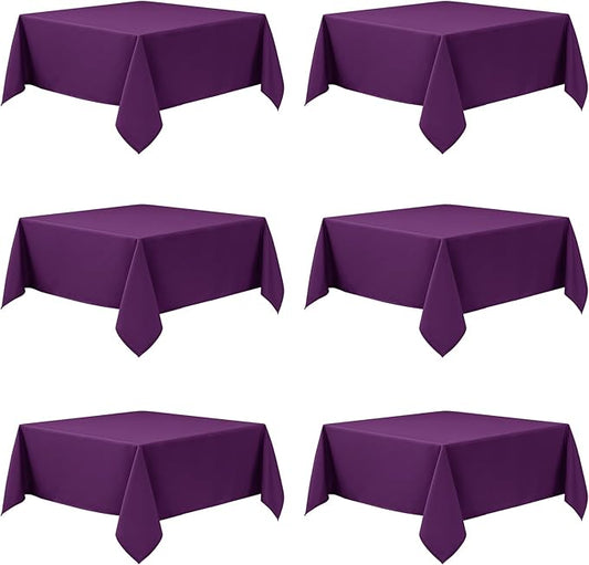 6-Pack Purple Tablecloths for Square Tables, 70 x 70 Inches, Stain-Resistant Polyester Fabric for 3 Foot Tables - Washable Table Covers for Weddings, Banquets, Birthday Parties, Events