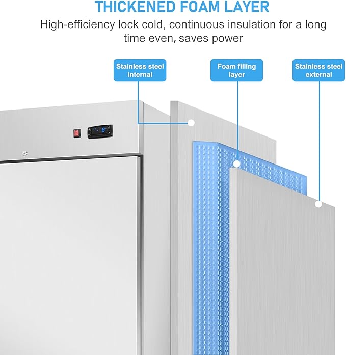 Commercial Freezer, 27"W Upright Freezer Stainless Steel, 20 Cu Ft Commercial Standup Freezer with 4 Adjustable Shelves, Self-Closing Reach-in Cooling Single Solid Door Freezer for Kitchen, Restaurant