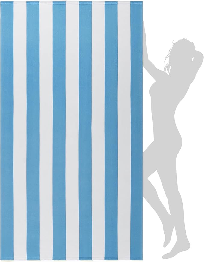 WILFA Extra Large Beach Towel - Oversized Mircofiber Towel 40'' x 70'', XL Striped Lightweight Pool Towel, Big Cabana Swim Travel Towel for Adults Mens Women,Sky Blue