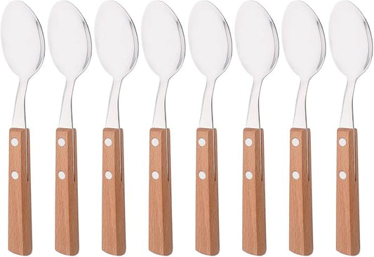 8-Piece Espresso Spoons, 304 Stainless Steel Flatware Set with Wooden Handle, Small Spoons for Dessert, Tea, Appetizer, Coffee, 6.3 inches