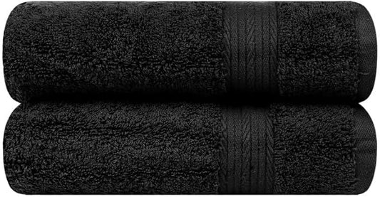 Ample Decor Hand Towels for Bathroom Set of 2, 18 X 28 Inch 600 GSM 100% Cotton, Absorbent- Black