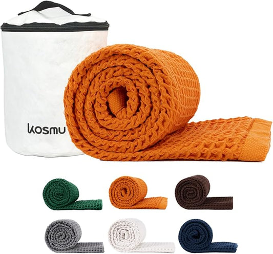 Luxury Organic Japanese Cotton Waffle Bath Towel | Thick, Absorbent, Quick Dry Bathroom Towels for Shower, Sauna, Onsen| Hotel & Spa Quality, Gift-Ready (Coral Orange, Bath Sheet, 67" x 34")