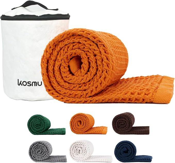 Luxury Organic Japanese Cotton Waffle Bath Towel | Thick, Absorbent, Quick Dry Bathroom Towels for Shower, Sauna, Onsen| Hotel & Spa Quality, Gift-Ready (Coral Orange, Bath Towel, 55" x 34")