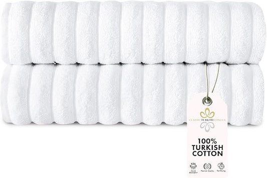 Classic Turkish Towels CTT Premium 2 Pack Bath Towels Set, Made with 100% Turkish Cotton, Spa & Hotel, Quick Drying Towels, Absorbent & Comfy | 27"x54" (White)