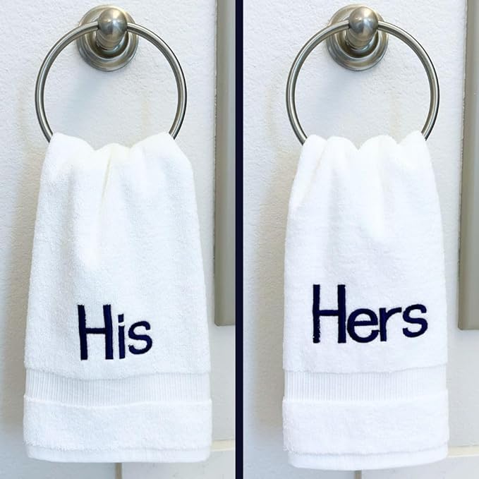 Navy Monogrammed Hand Towels for Bathroom - Luxury Hotel Quality Personalized Initial Decorative Embroidered Towel for Powder Room, Spa - GOTS Organic Certified - His and Hers