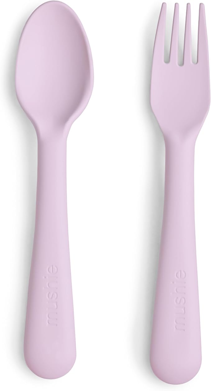mushie Flatware Fork and Spoon Set For Kids | Made in Denmark (Soft Lilac)