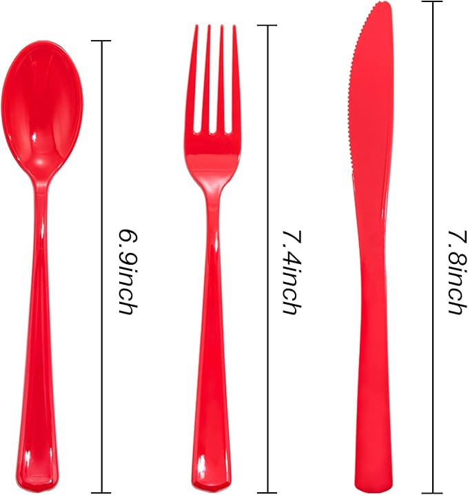 WDF 160 Piece Red Plastic Silverware - Heavy Duty Christmas Silverware of 80 Forks, 40 Spoons, 40 Knives - Red Plastic Utensils Perfect for Christmas Party & Daily Using