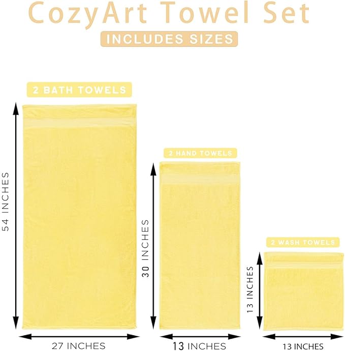 COZYART Luxury Yellow Bath Towels Set, Cotton Hotel Large Towels for Bathroom, Thick Bathroom Sets of 3 with 1 Bath Towel, 1 Hand Towel, 1 Washcloth, 650 GSM