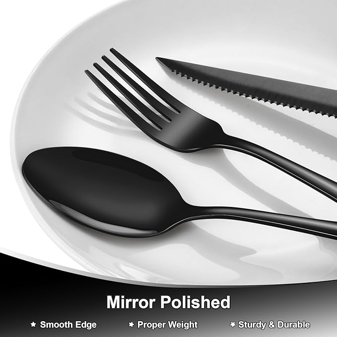 61Pcs Silverware Set with Organizer, Silver Stainless Steel Flatware Set for 10 Cutlery Utensil Sets with Steak Knives, Spoons and Forks Set, Dishwasher Safe