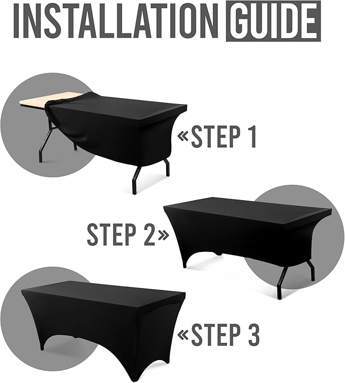 Utopia Kitchen 6FT Spandex Tablecloth [10 Pack, Black] 200 GSM Stretch, Fitted, Washable and Wrinkle Resistant Table Cloth Rectangle Cover for Trade Shows, Wedding, Parties [72Lx30Wx30H Inch]