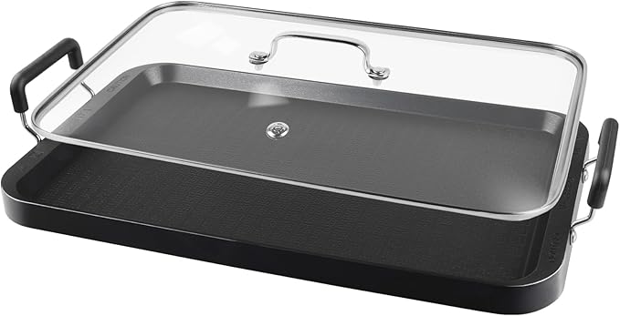 Vayepro 2-Burner Griddle Pan with Glass Lid - Nonstick Stovetop Griddle for Gas, Glass Stove Top - Aluminum Camping Grill Pan for Pancakes, Eggs, Breakfast