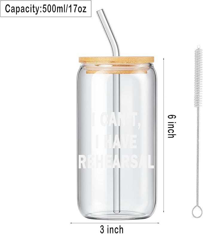 Theater Gifts, Musical Theater Gift, Broadway Gifts for Directors, Actors, Music Teachers, Musicians on Birthday Christmas - 17 Oz Drinking Glass Iced Can Glass Cup with Bamboo Lid and Straw