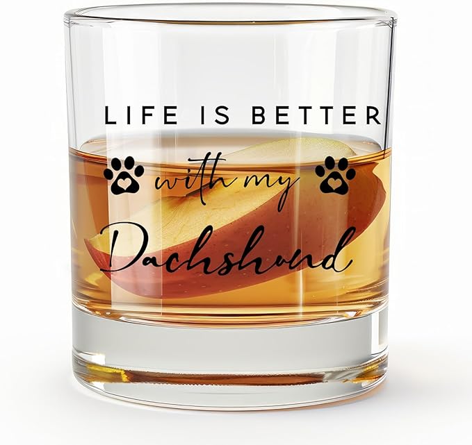Dachshund Gifts Whiskey Glasses 10 oz, Dog Mom Dad Lovers Owners Gifts, Funny Dachshund Old Fashioned Rocks Glasses Cup for Women Men Drinking Scotch Bourbon Liquor