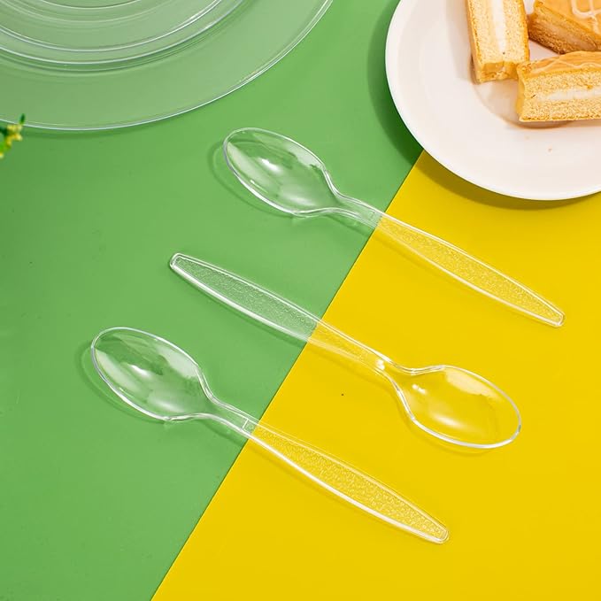 Ciaell 500PCS Clear Plastic Spoons - Heavy Duty Plastic Cutlery - 6.7inch Heavyweight and Disposable Clear Spoons for Parties Weddings Restaurant