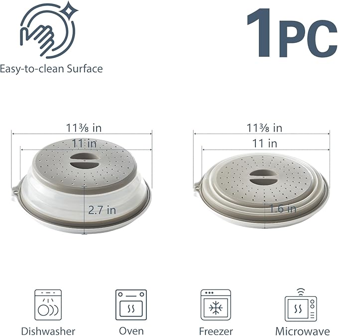 ONEMORE Microwave Bacon Tray with Lid Ceramic Bacon Cooker Meat Rack for Oven Cooking Crispy Bacon Maker with Cover - 11 inch Round Bacon Dish Plate, White