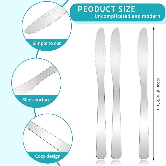 160 Pcs Stainless Steel Dinner Knives 8.3 Inches Butter Knife, long-lasting Silverware Spreader Knives for Steak, Table, Kitchen, Home, and Restaurant (Silver)