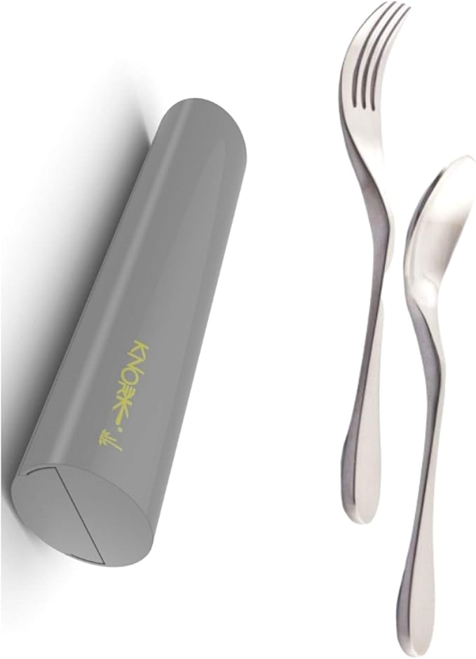 Knork Original Stainless Salad Fork and Teaspoon Travel Lunch Set, 2 Piece Utensil Plus Eco Astrik Case, Silver