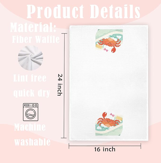 Crab Bathroom Hand Towels Set of 2, Kids Bathroom Decor, Coastal Beach Coquette Bow Crab Decorative Funny Hand Towels for Kids Bath Room Washroom Toilet, 16x24 Inch