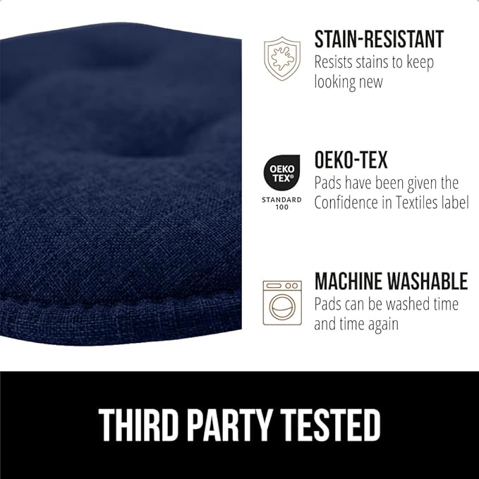GORILLA GRIP Slip Resistant Tufted Chair Cushions, No Ties Required, Set of 6 Memory Foam Pads for Dining Room, Kitchen Table, Office, Rocking Chairs, Plush Seat Cushion Pad, Home Decor, 16x17, Navy